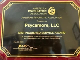Psycamore's 2023 Distinguished Service Award from the American Psychiatric Association